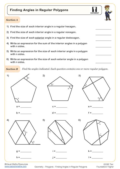 angles of a regular polygon worksheet